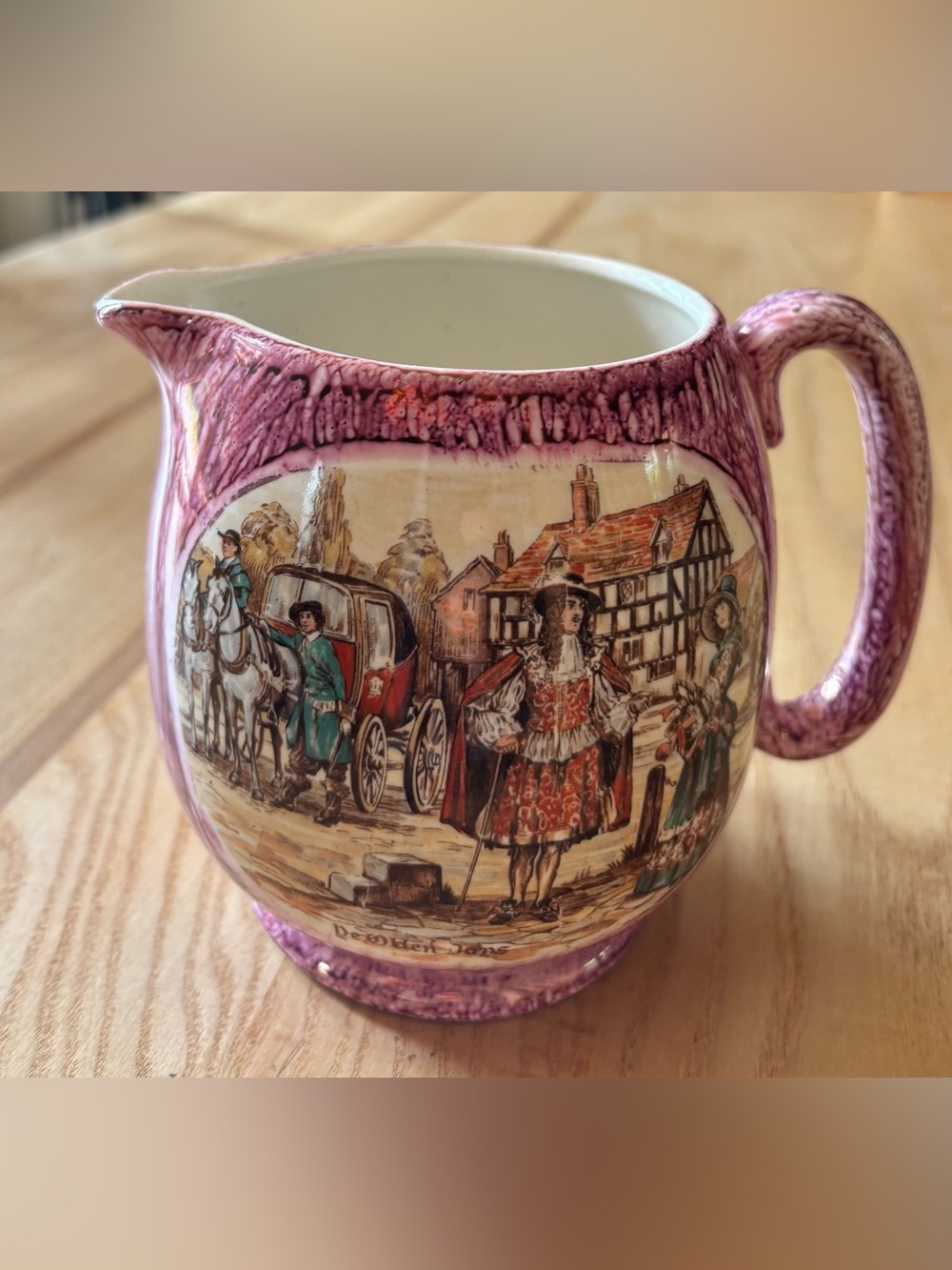 Purple Ceramic Illustrated Pitcher - Decorative Serving Jug